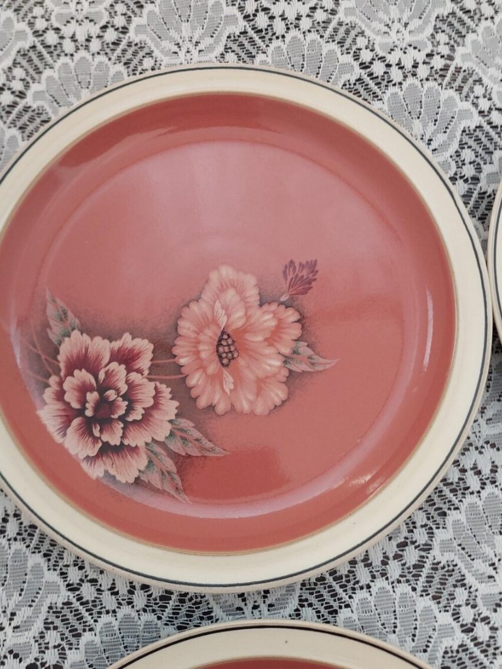 Vintage Denby England Damask Pink Stoneware Salad Plates x4 - Picture 8 of 10